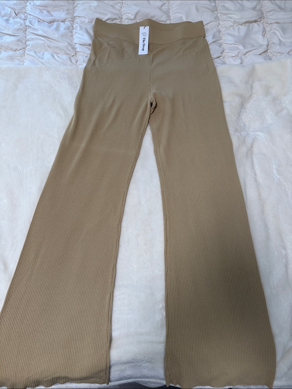 Ribbed Wide-Leg Knit Pants in Camel Tan